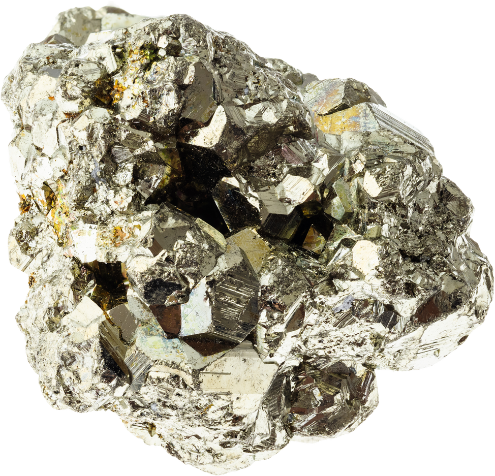 Raw Iron Pyrite (Sulfur Pyrite) Rock on White